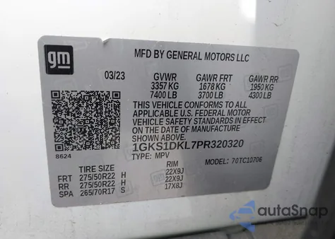 2023 GMC Yukon Denali z USA, uszkodzony, nr VIN 1GKS1DKL7PR320320